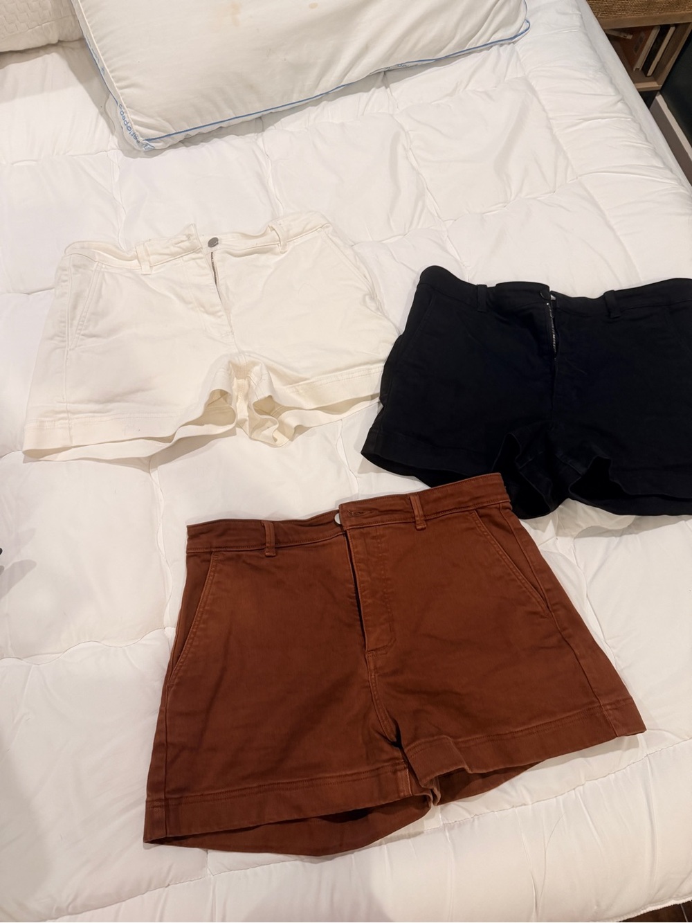 Everlane High-Waist Shorts Trio — White, Black & Brown